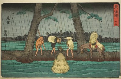 Fujieda – Ne. 23, ze série "Padesát tři stanic Tokaida (Tokaido gojusan tsugi)," také známé jako Reisho Tokaido od Utagawa Hiroshige