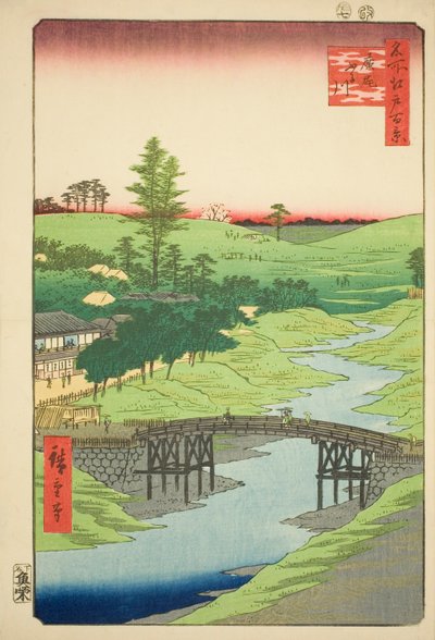 Řeka Furukawa, Hiroo (Hiroo Furukawa), č. 22 ze série "Sto slavných pohledů na Edo (Meisho Edo hyakkei)" od Utagawa Hiroshige