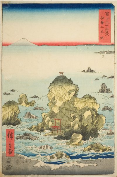 Futami Bay v provincii Ise (Ise Futamigaura), ze série „Třicet šest pohledů na horu Fuji (Fuji sanjurokkei)“ od Utagawa Hiroshige