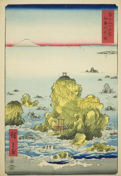 Futami Bay v provincii Ise (Ise Futamigaura), ze série „Třicet šest pohledů na horu Fuji (Fuji sanjurokkei)“ od Utagawa Hiroshige