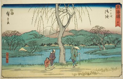 Goyu: Motono Plain podél staré cesty (Kokaido Motonogahara) – č. 36, ze série „Padesát tři stanic Tokaida (Tokaido gojusan tsugi)“, známé také jako Reisho Tokaido od Utagawa Hiroshige