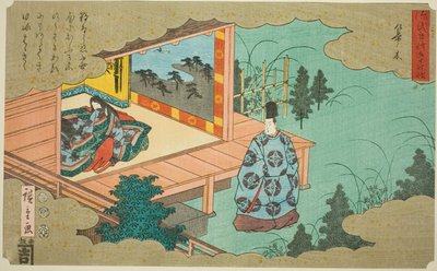 Hahakigi, ze série „Padesát čtyři kapitol příběhu Genji (Genji monogatari gojuyonjo)“ od Utagawa Hiroshige