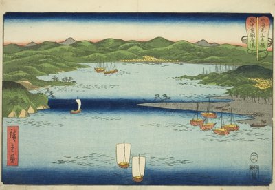 Harbor at Kokokufu in Etchu Province (Etchu Kokokufu minato), from the series "Wrestling Matches between Mountains and Seas (Sankai mitate zumo)" od Utagawa Hiroshige