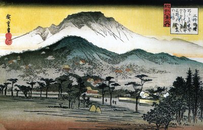 Hirošige - 8 pohledů na Omi - 4. večerní zvon, chrám Mii od Utagawa Hiroshige