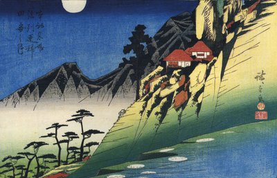 Hirošige Měsíc nad horskou krajinou od Utagawa Hiroshige