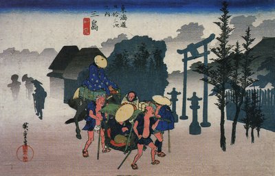 Hirošige, Poutníci procházející kolem svatyně v mlze od Utagawa Hiroshige