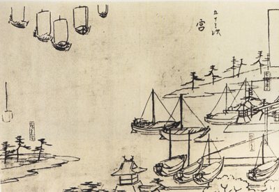 Hirošige, Pohled na přístav nb od Utagawa Hiroshige