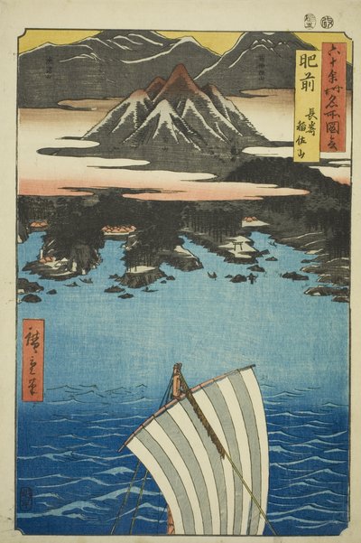 Projekt Hizen: Mount Inasai Nagasaki (Hizen, Nagasaki Inasayama), ze série „Nse s“ od Utagawa Hiroshige