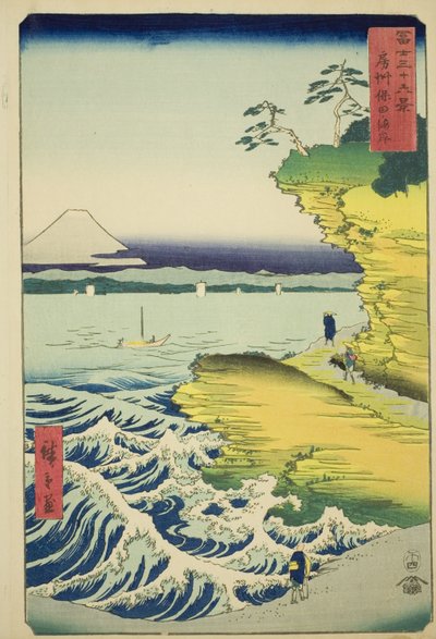Pláž Hota v provincii Awa (Boshu Hota no kaigan), ze série „Třicet šest pohledů na horu Fuji (Fuji sanjurokkei)“ od Utagawa Hiroshige