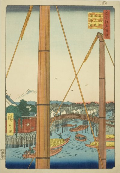 Inari B Ridge Draft d Minato Line, figurka ruky (Svatyně Toru Pozu Inari Bridge Minato), ze série „Hřeben pro hřeben“ )“ od Utagawa Hiroshige