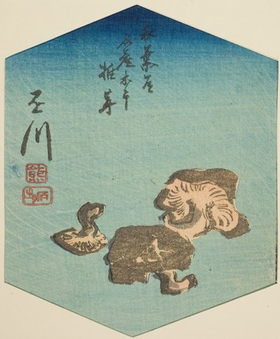 Kakegawa, část listu č. 7 ze série "Vystřižené obrázky Tokaidské silnice (Tokaido harimaze zue)" od Utagawa Hiroshige