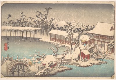 Sníh v areálu svatyně Kameido Tenmangū od Utagawa Hiroshige