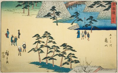 Kameyama – Ne. 47, ze série "Padesát tři stanic Tokaida (Tokaido gojusan tsugi)," také známé jako Reisho Tokaido od Utagawa Hiroshige