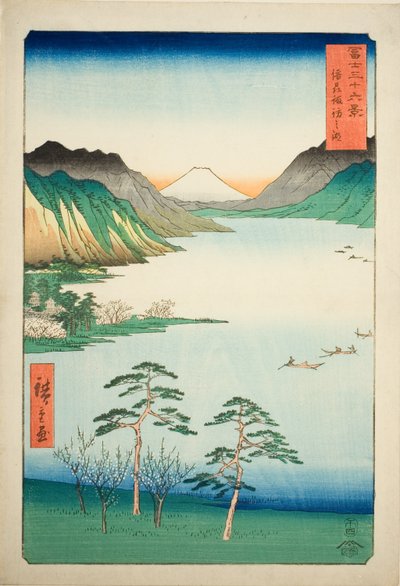 Shinano Shinano P Lovinse (New Species Suwa Lake), ze série ``Tierty Mr. x Views Of Mount Fuji (Fuji Usa Kotobuki Rokukatsu)