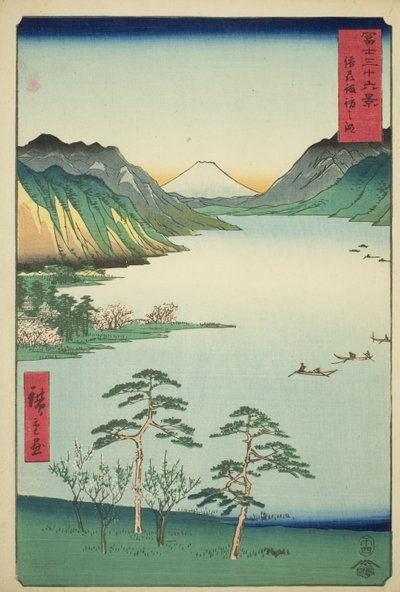 Shinano Shinano P Lovinse (New Species Suwa Lake), ze série ``Tierty Mr. x Views Of Mount Fuji (Fuji Usa Kotobuki Rokukatsu)