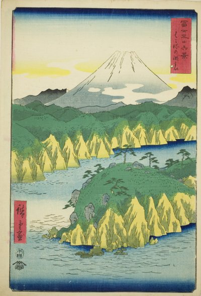 Jezero v Hakone (Hakone no kosui), ze série „Třicet šest pohledů na horu Fuji (Fuji sanjurokkei)“ od Utagawa Hiroshige
