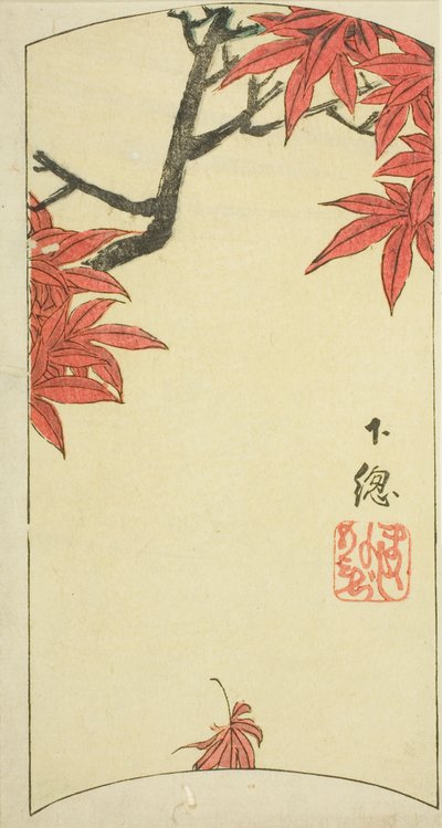 Javorové listy v provincii Shimosa (Shimosa, momiji), část listu č. 7 ze série "Vystřižené obrázky provincií (Kunizukushi harimaze zue)" od Utagawa Hiroshige