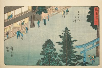 Mishima - Ne. 12, ze série "Padesát tři stanic Tokaida (Tokaido gojusan tsugi)," také známé jako Reisho Tokaido od Utagawa Hiroshige
