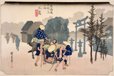 Ranní mlha v Mišimě, ze série "53 stanic na východní pobřežní cestě", 1833 (dřevoryt) od Utagawa Hiroshige