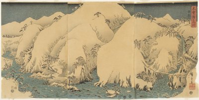 Hora a řeka v průsmyku Kiso, srpen 1857 od Utagawa Hiroshige