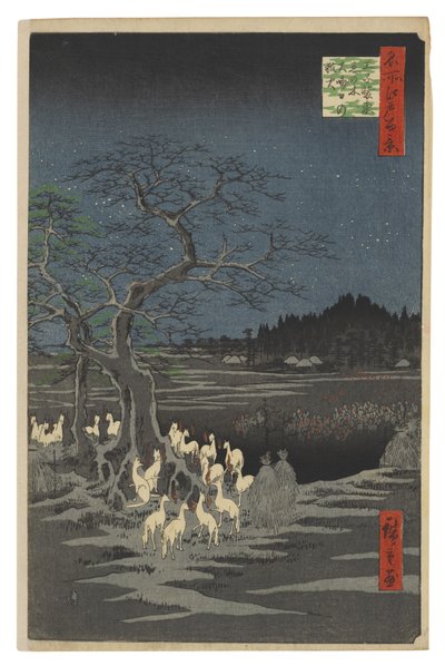 Liščí ohně na Silvestra u Stromu proměny, Ōji od Utagawa Hiroshige