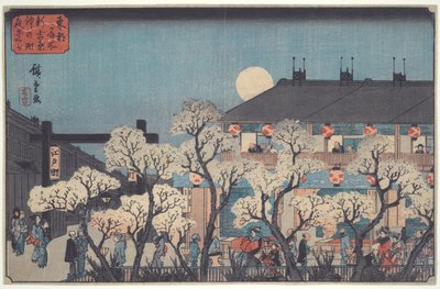 Noční pozorování třešňových květů podél řeky Nakanoch? v Shin Yoshiwara, ze série Slavná místa ve východním hlavním městě od Utagawa Hiroshige