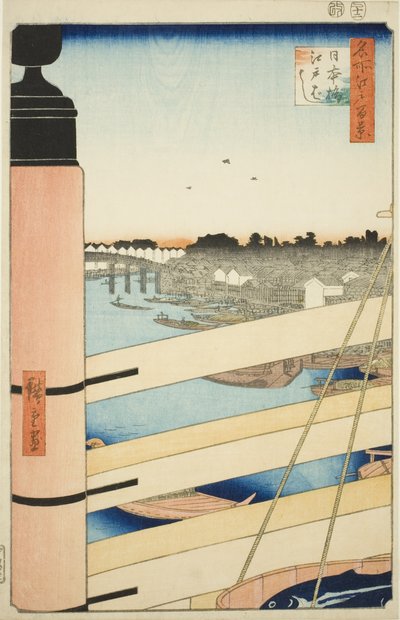 Japonsko B Ridge Plan d Edo B Ridge (Nihonbashi, Edobashi), ze série ``Hřeben pro hřebeny pohledy na Edo (Sto slavných pohledů na Edo)