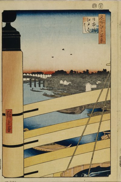 Nihonbashi a Edobashi mosty Sto slavných pohledů na Edo, 1856-1858 od Utagawa Hiroshige