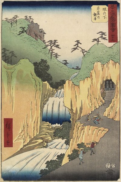 č. 49 Kannon v jeskyni, Sakanošita, červenec 1855 od Utagawa Hiroshige