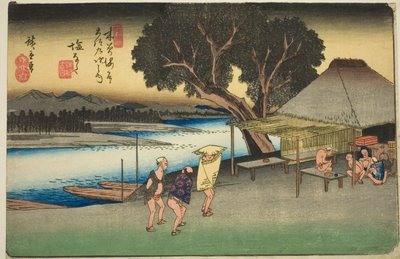 z. 24: Shionata, ze série s "shi x ty ne s ta on s of te kisokaid (kisokaido roku jukyu tsugi no uchi)" od Utagawa Hiroshige