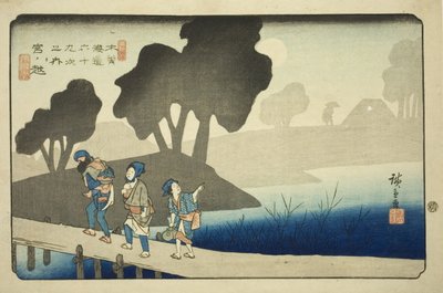 z. 37: Miyanokoshi, ze série „Šest devět desítek kisokaido“ od Utagawa Hiroshige