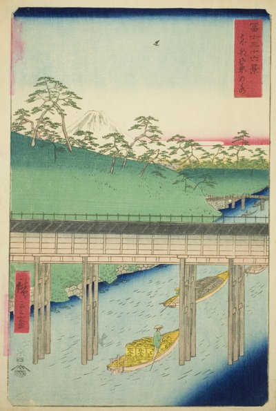 Ochanomizu ve východním hlavním městě (Toto Ochanomizu), ze série „Třicet šest pohledů na horu Fuji (Fuji sanjurokkei)“ od Utagawa Hiroshige