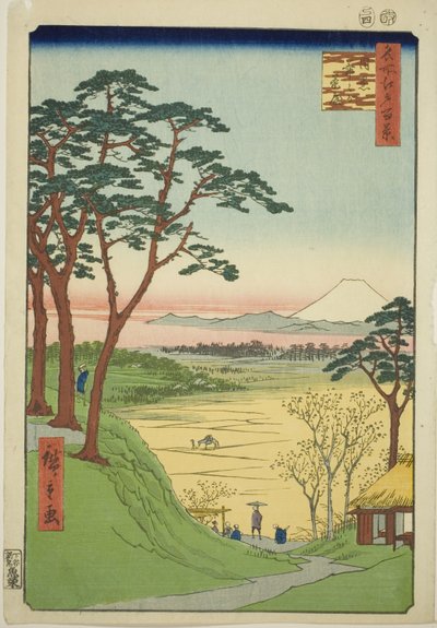 Čajovna starého muže, Meguro (Meguro Jijigachaya), ze série "Sto slavných pohledů na Edo (Meisho Edo hyakkei)". od Utagawa Hiroshige