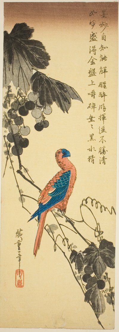 Papoušek na vinné révě od Utagawa Hiroshige
