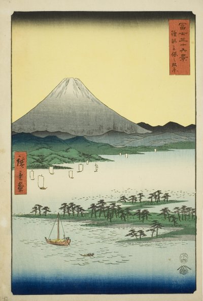 Pine Beach at Miho in Suruga Province (Suruga Miho no matsubara), from the series "Thirty-six Views of Mount Fuji (Fuji sanjurokkei)" od Utagawa Hiroshige