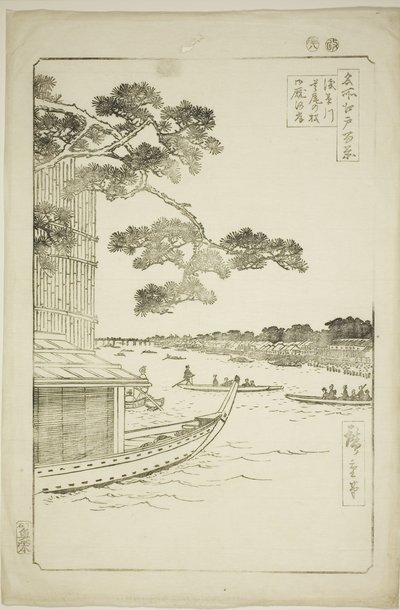 Pine of Sutto s Plan d Umaya, řeka Asakusa (Obranná borovice u řeky Asakusa), ze série "Hřeben pro hřeben" 100 zobrazení)” od Utagawa Hiroshige