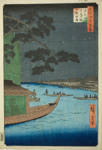 Pine f Sutto s plan d Umaya, řeka Asakusa (urn na obranu řeky Asakusa), z hřebene série pro pohled na hřeben) od Utagawa Hiroshige