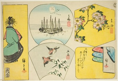 Švestková ratolest, Susaki, kurtizána, vrabci a oblečení za zástěnou od Utagawa Hiroshige
