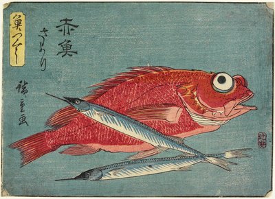 Red Snapper and Halfbeak, 1830-1844 od Utagawa Hiroshige