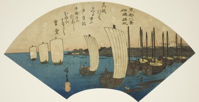 Vracející se plachty v Tsukudajima (Tsukudajima kihan), ze série „Osm pohledů na východní hlavní město (Toto hakkei)“ od Utagawa Hiroshige