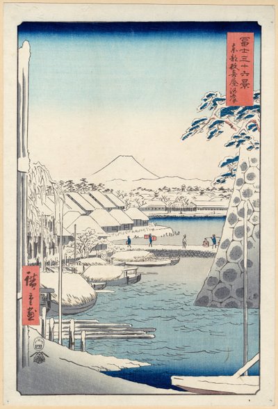 Nábřeží na Sukiya in Edo (Tōto Sukiya-gashi), ze série Třicet šest pohledů na horu Fuji (Fuji od Utagawa Hiroshige