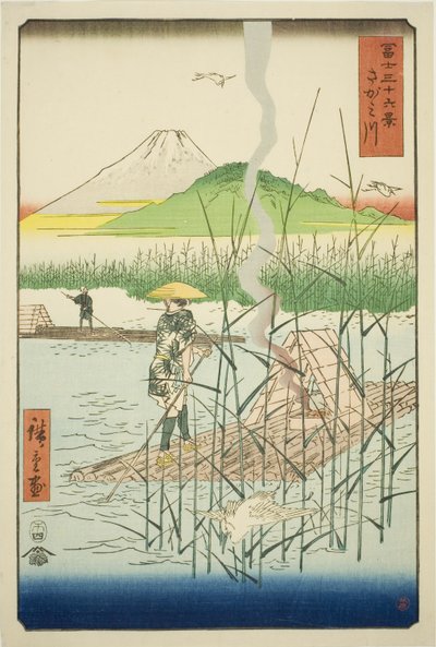 Řeka Sagami (Sagamigawa), ze série „Třicet šest pohledů na horu Fuji (Fuji sanjurokkei)“ od Utagawa Hiroshige