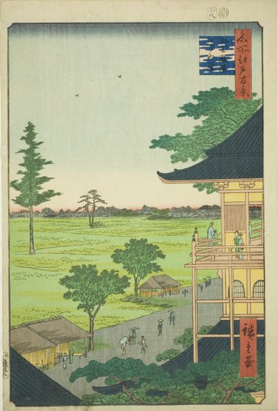 Sazai hall of field financovaný rakkan tempe (gohyaku rakkan sazaid), ze série „jeden financovaný farmářský Ews of Edo od Utagawa Hiroshige