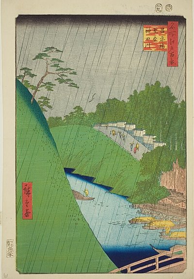Seido a řeka Kanda z mostu Šóhei (Šóheibaši Seido Kandagawa), č. 47 ze série "Sto slavných pohledů na Edo (Meišó Edo hjakkei)". od Utagawa Hiroshige
