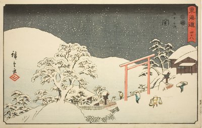 Seki – Ne. 48, ze série „Padesát tři stanic Tokaidó (Tokaido gojusan tsugi), také známé jako Reisho Tokaido od Utagawa Hiroshige