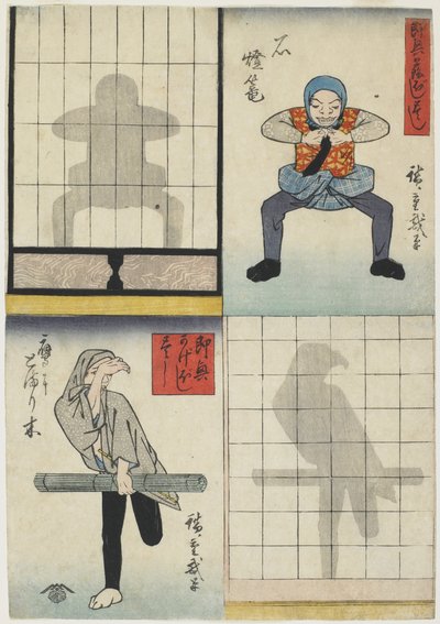 Stínové figury lucerny a jestřába, kolem 1842 (barevný dřevořez) od Utagawa Hiroshige