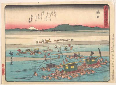 Shimada; Oigawa Shun-Gan, břehy řeky Ōi od Utagawa Hiroshige