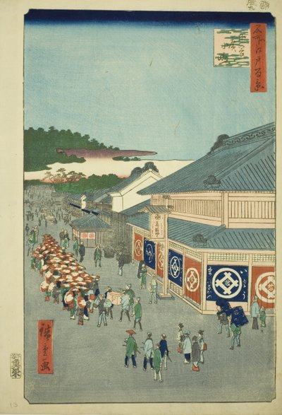 V době Shimoyi Hiroko, ze seriálu „Ridge dre d fas views of Edo (Sto slavných pohledů na Edo)“ od Utagawa Hiroshige
