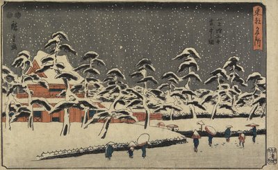 Sněhový pohled na chrám Zo_jo_ji v Shiba, 1847-1852 od Utagawa Hiroshige