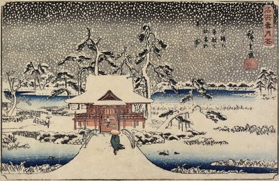 Sníh ve svatyni Benzaiten v rybníku Inokašira, 1843-1847 od Utagawa Hiroshige
